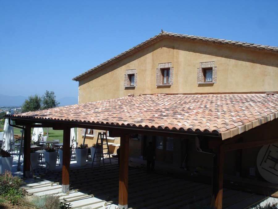 Pérgolas Cubiertas Madera con lona epdm y teja de obra